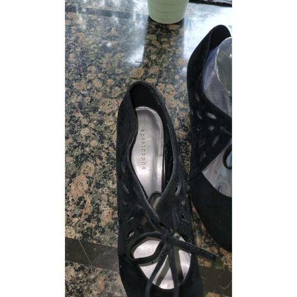 Apostrophe Black Wedge Women's Shoes with Lace-up Detail with Cut-Outs Size 10M - Picture 5 of 14